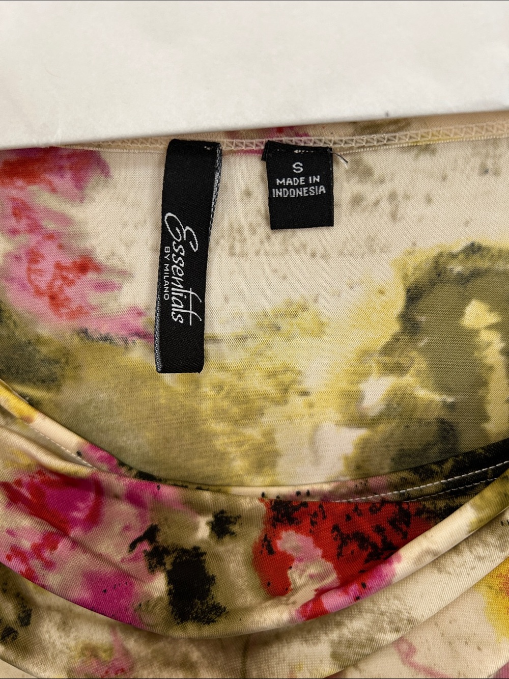 Essentials by Milano Small Floral Watercolor Cowl-Neck Top in Cream, Olive, Pink - Picture 2 of 3